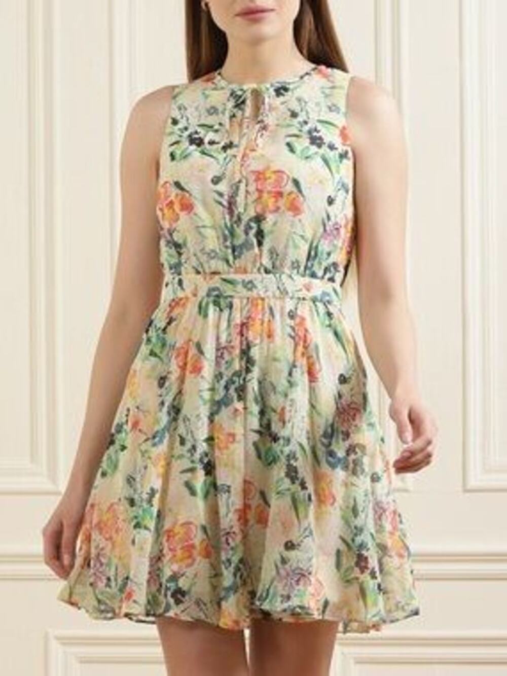 TED BAKER Haariss Mini Sleeveless Floral A-Line Dress Chiffon Sz 4 US 8/10